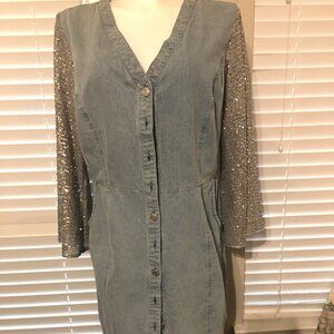 NEW Ashley Stewart Dress - Faded Denim & Silver - Size 14 or Large  J1